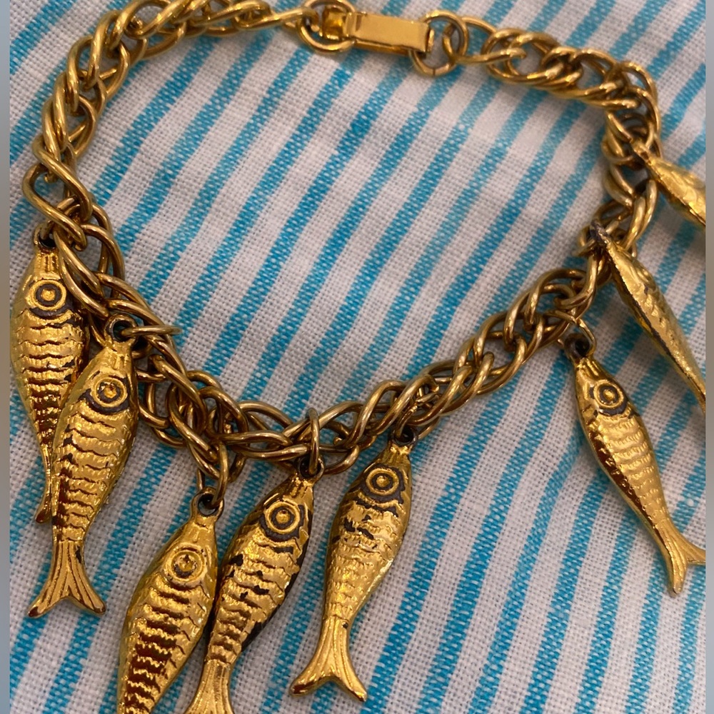 Vintage Gold Fish Charm Bracelet